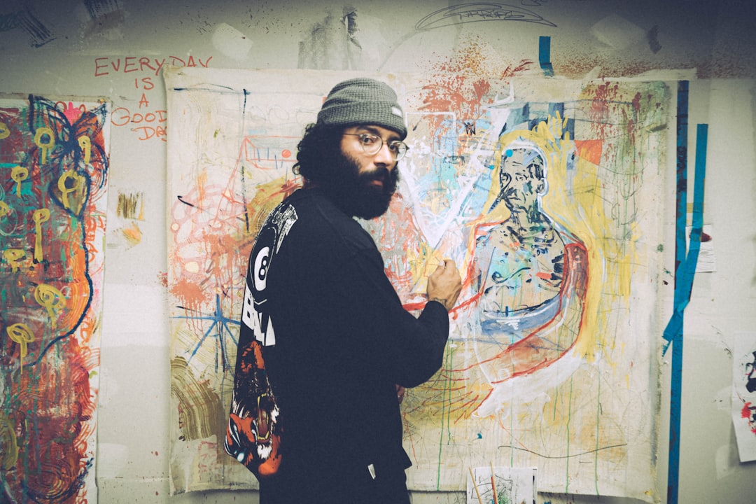 Art studio with colorful paintings